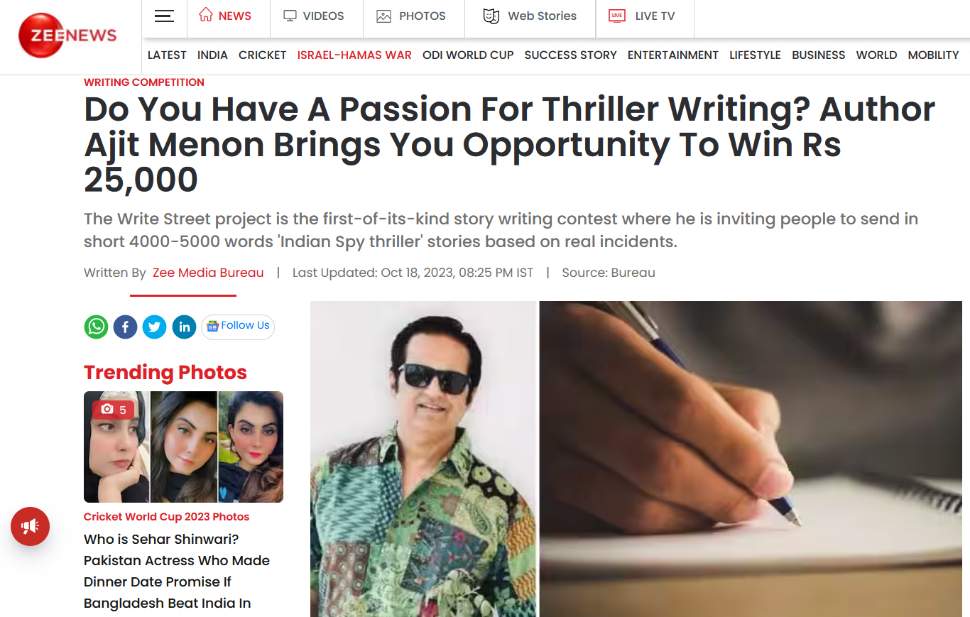 Read more about the article Do You Have A Passion For Thriller Writing? Author Ajit Menon Brings You Opportunity To Win Rs 25,000